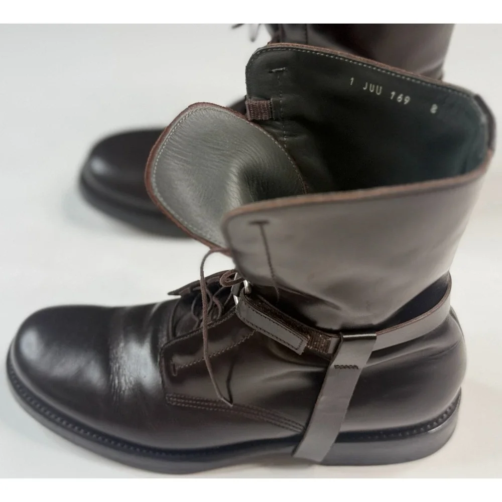 Jil‎ Sander Men's Military Ankle Belt Harness Lace Up Brown Leather Boots Size 8